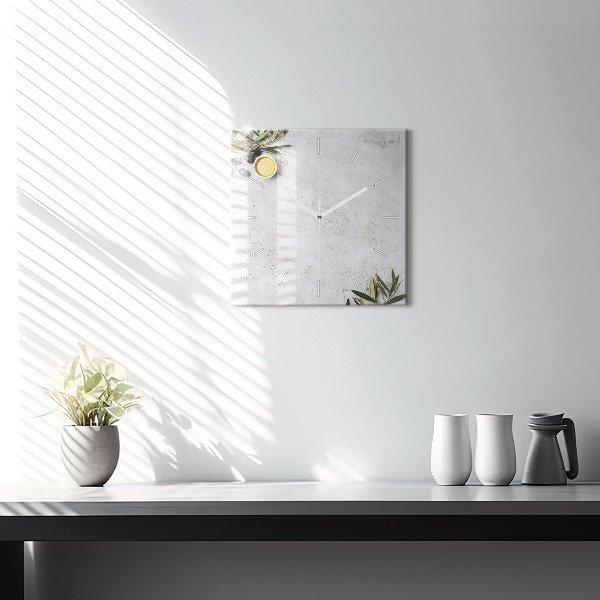 Square glass wall clock Minimalist olives