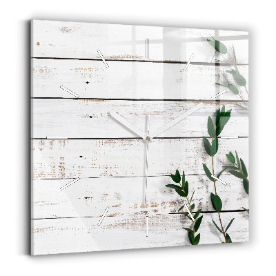 Square glass wall clock Light wooden boards