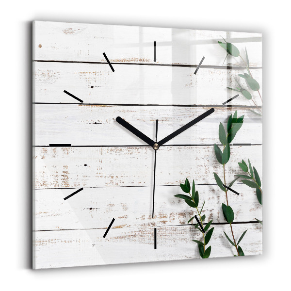 Square glass wall clock Light wooden boards