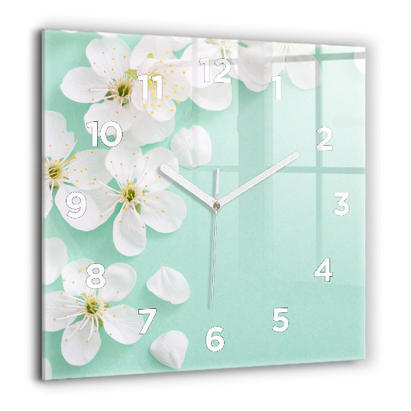 Square glass wall clock Blooming apple blossoms