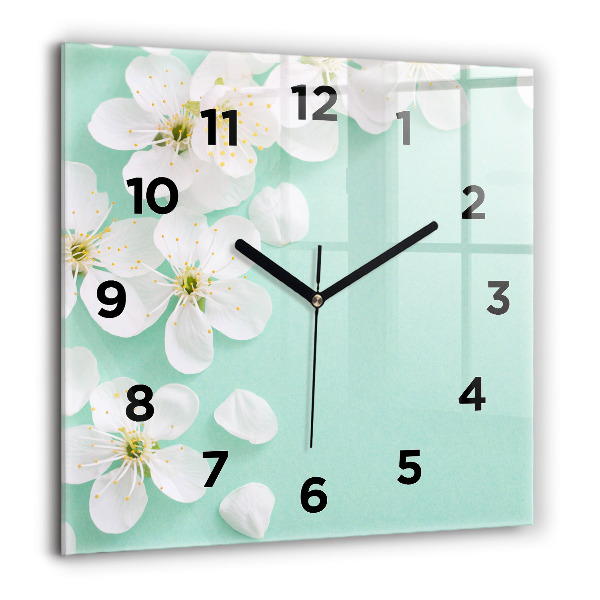Square glass wall clock Blooming apple blossoms