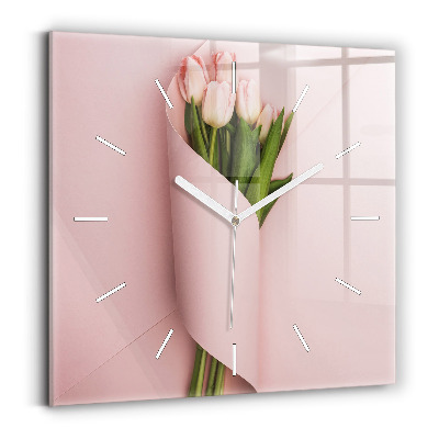 Square glass wall clock Tulip flower bouquet