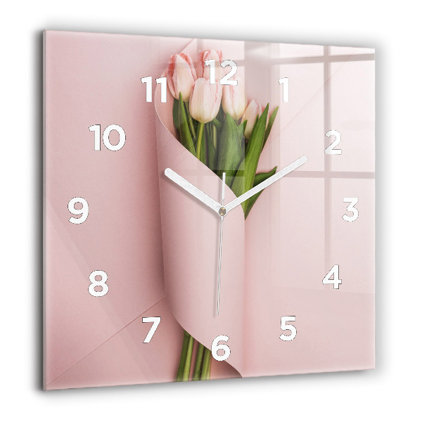 Square glass wall clock Tulip flower bouquet