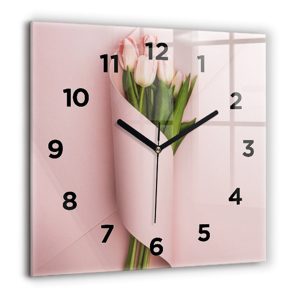 Square glass wall clock Tulip flower bouquet