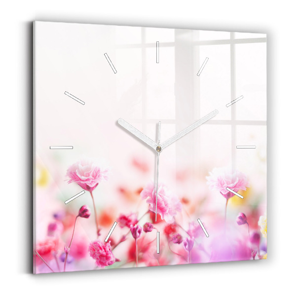 Square glass wall clock Flowers in the meadow