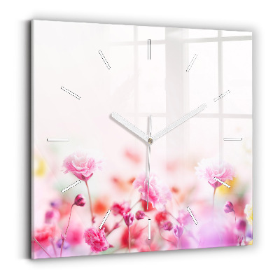 Square glass wall clock Flowers in the meadow