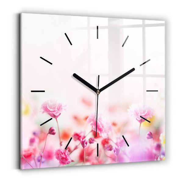 Square glass wall clock Flowers in the meadow