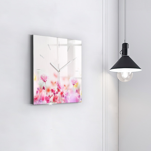 Square glass wall clock Flowers in the meadow