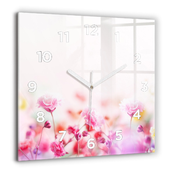 Square glass wall clock Flowers in the meadow