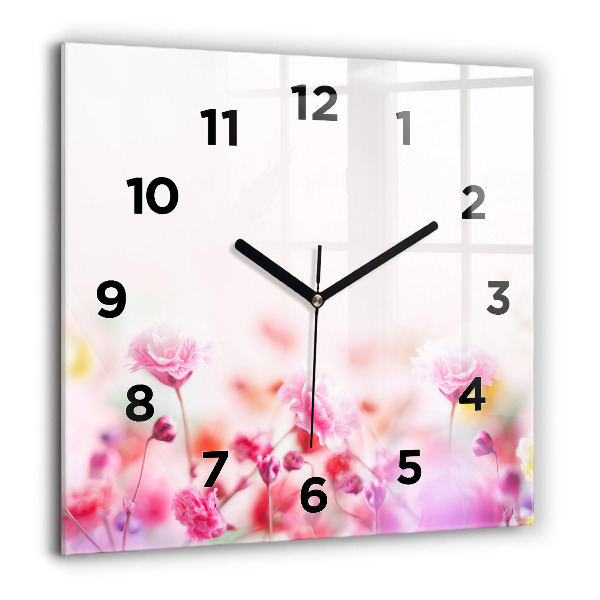 Square glass wall clock Flowers in the meadow