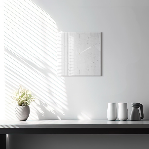 Square glass wall clock Wooden panels pattern