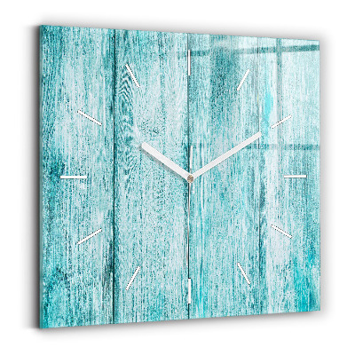 Square glass wall clock Blue old wood