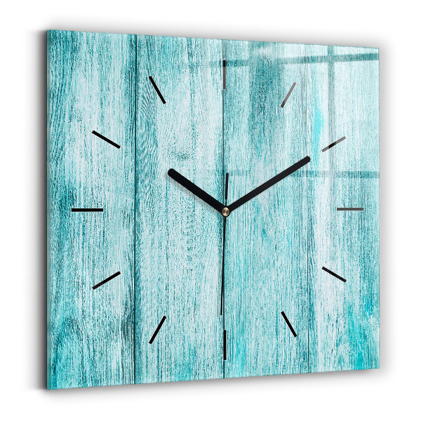Square glass wall clock Blue old wood