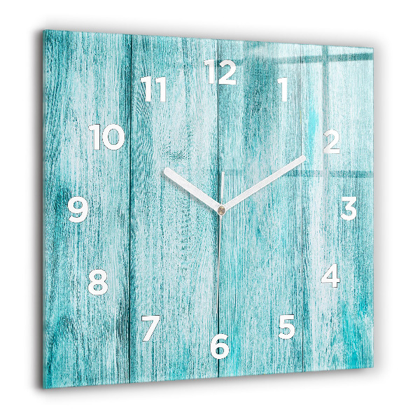 Square glass wall clock Blue old wood