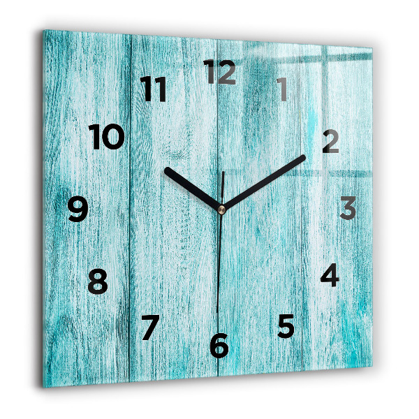 Square glass wall clock Blue old wood