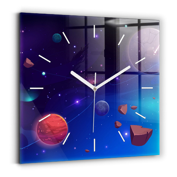Square glass wall clock Planets galaxy