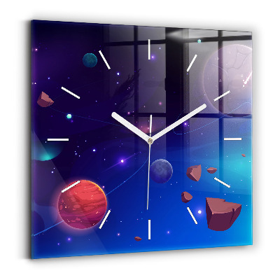 Square glass wall clock Planets galaxy