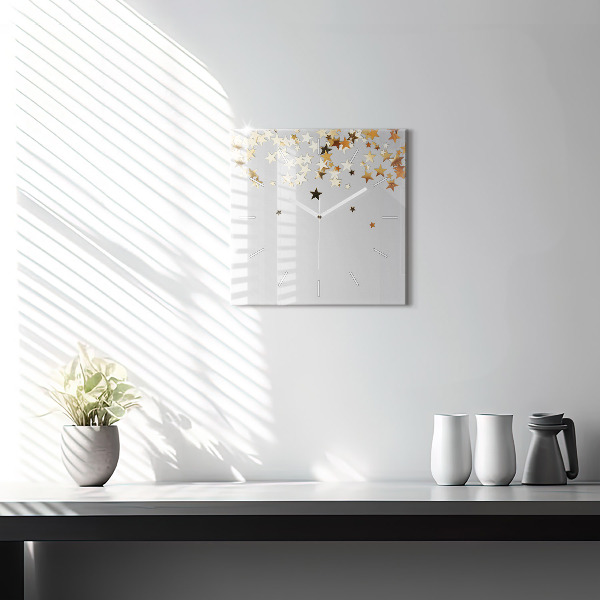Square glass wall clock Stars on a light background