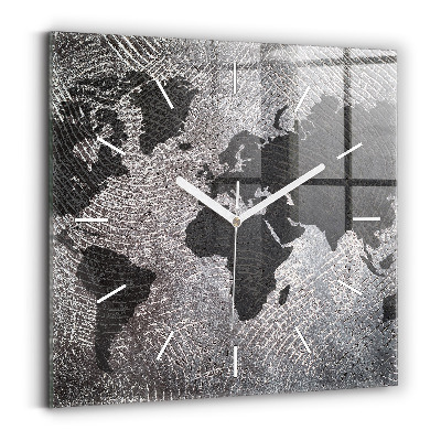 Square glass wall clock World map concrete