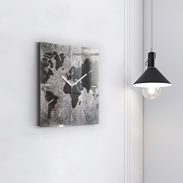 Square glass wall clock World map concrete