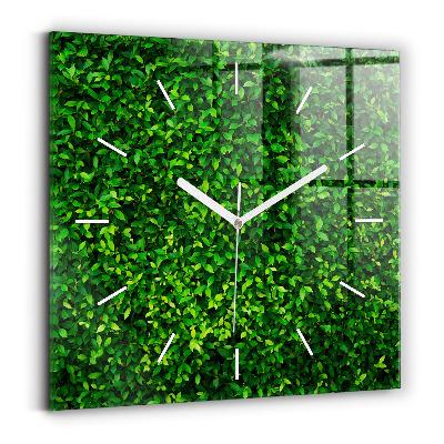 Square glass wall clock Hedge leaves