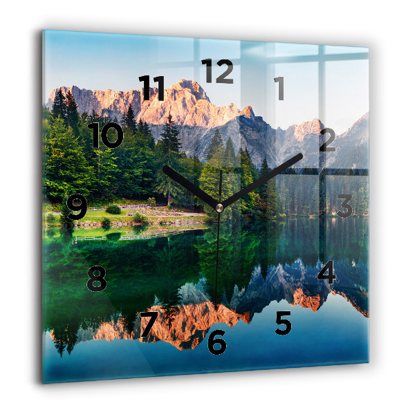 Square glass wall clock Lake landscape