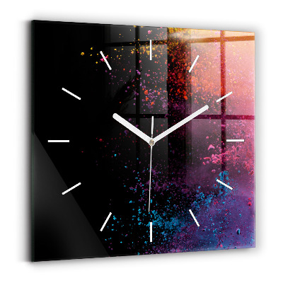 Square glass wall clock Explosion of colors