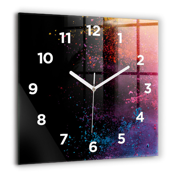 Square glass wall clock Explosion of colors