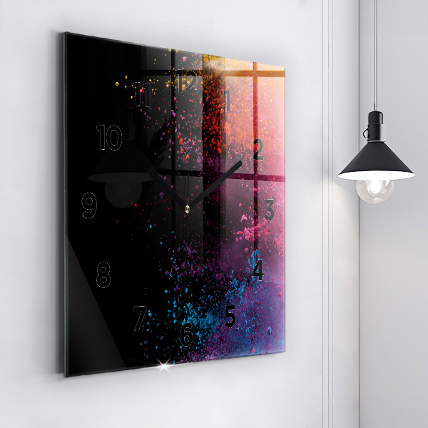 Square glass wall clock Explosion of colors