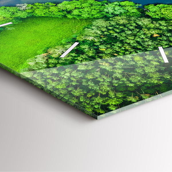 Square glass wall clock River in the forest