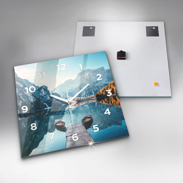 Square glass wall clock Boats on the lake