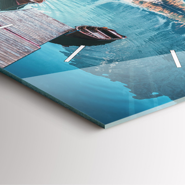 Square glass wall clock Boats on the lake