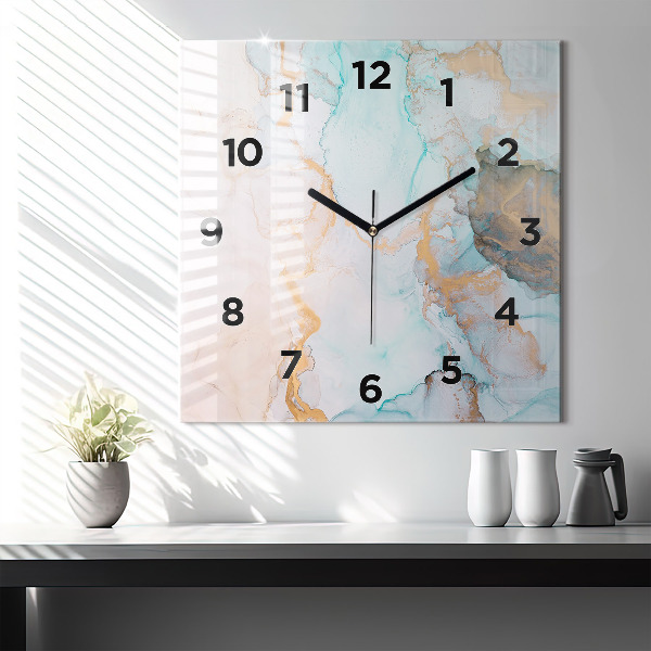 Square glass wall clock Abstract painting