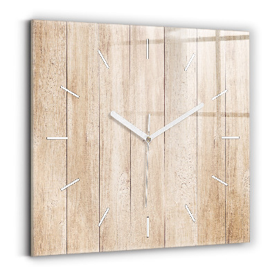 Square glass wall clock Wooden texture