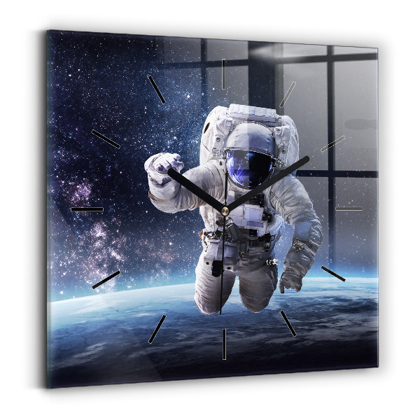 Square glass wall clock Astronaut above the earth