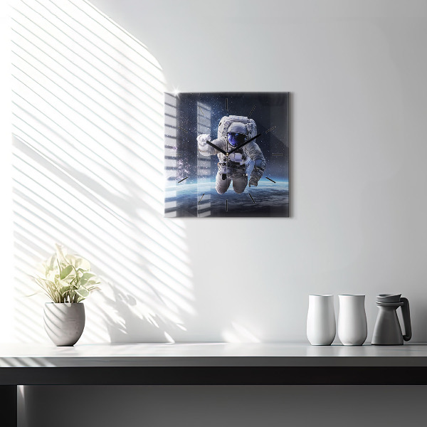 Square glass wall clock Astronaut above the earth