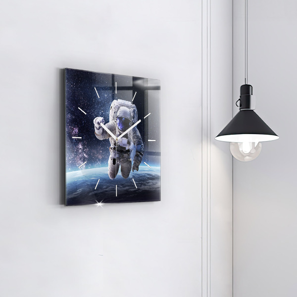 Square glass wall clock Astronaut above the earth