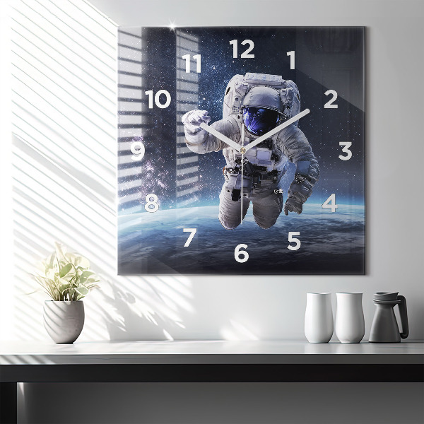 Square glass wall clock Astronaut above the earth
