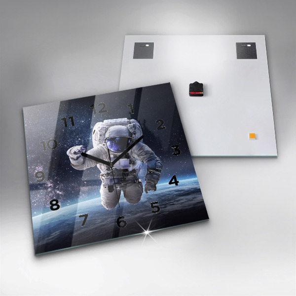 Square glass wall clock Astronaut above the earth