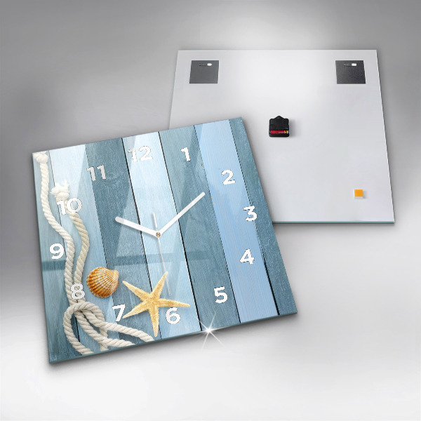Square glass wall clock Boards stripes and shell