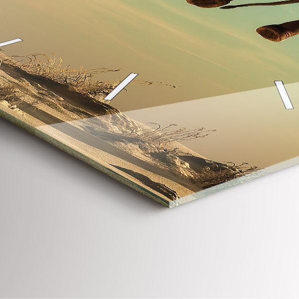 Square glass wall clock Elephant on a tree