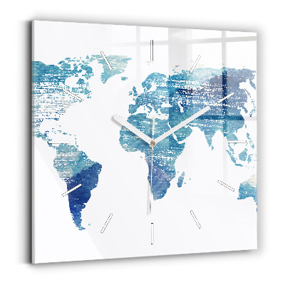 Square glass wall clock World map