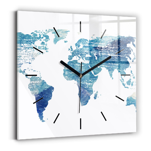Square glass wall clock World map