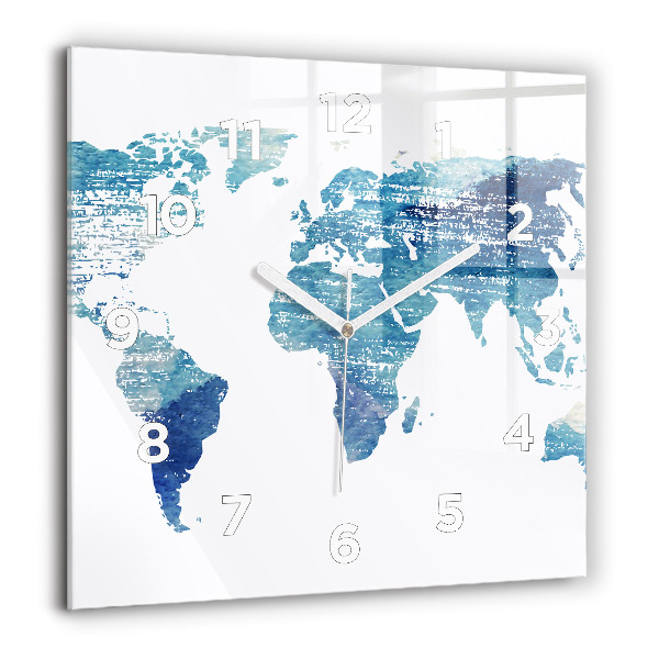 Square glass wall clock World map