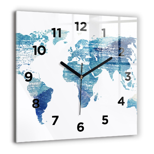 Square glass wall clock World map