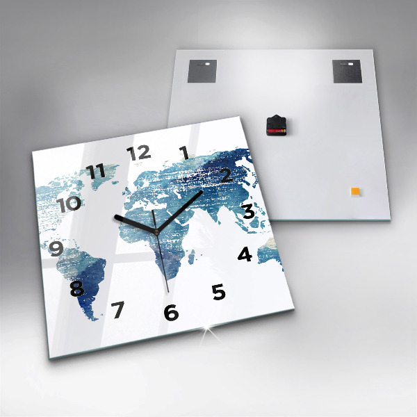 Square glass wall clock World map