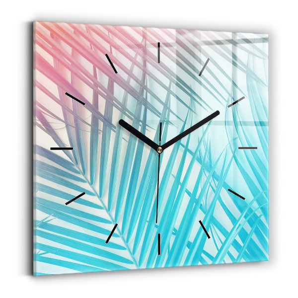 Square glass wall clock Tropical palm tree