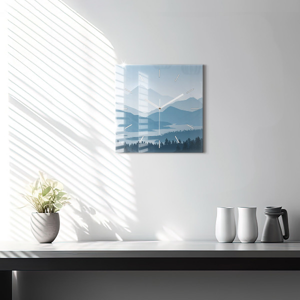 Square glass wall clock Mountain Landscape