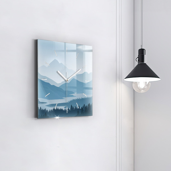 Square glass wall clock Mountain Landscape