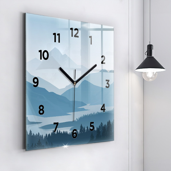 Square glass wall clock Mountain Landscape